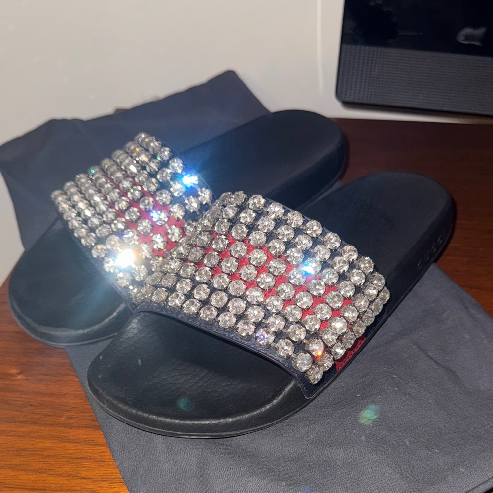 Gucci Sylvie Web Accent Crystal Embellished Slides 39